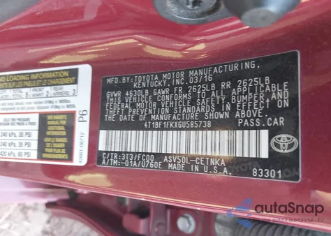 2016 Toyota Camry Le z USA, uszkodzony, nr VIN 4T1BF1FKXGU585738